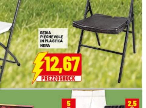 Sedia pieghevole in plastica nera