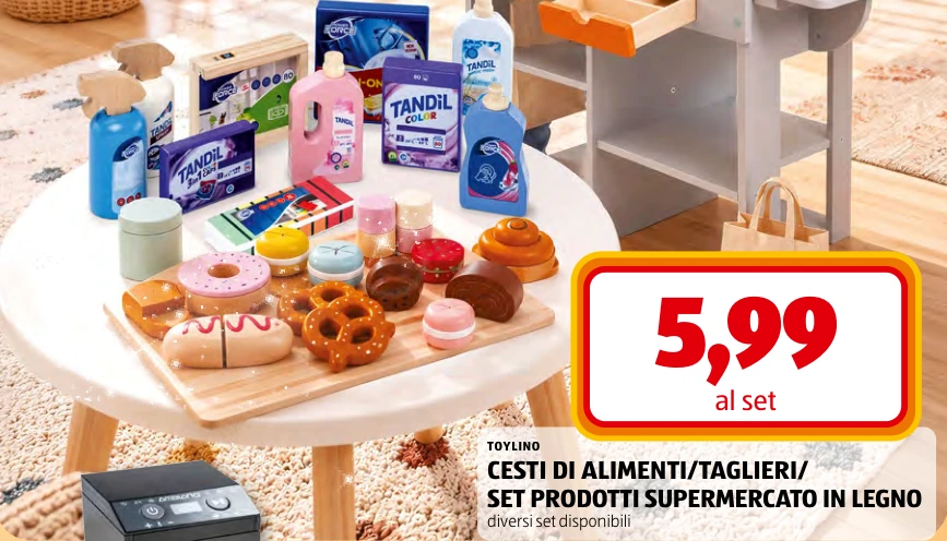 CESTI DI ALIMENTI/TAGLIERI/ SET PRODOTTI SUPERMERCATO IN LEGNO - Toylino