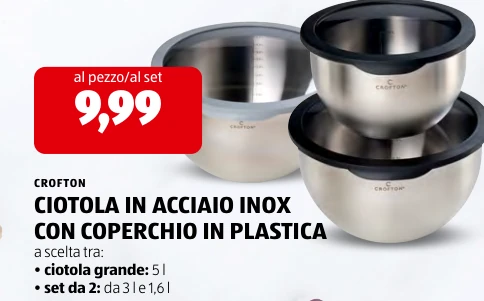 CIOTOLA IN ACCIAIO INOX CON COPERCHIO IN PLASTICA - Crofton