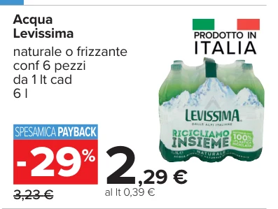Acqua Levissima naturale o frizzante conf 6 pezzi da 1 lt cad 6 l