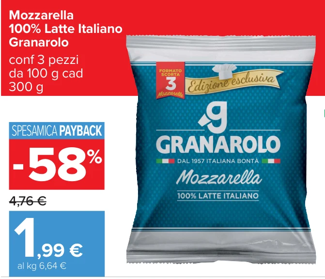 Mozzarella 100% Latte Italiano Granarolo conf 3 pezzi da 100 g cad 300 g
