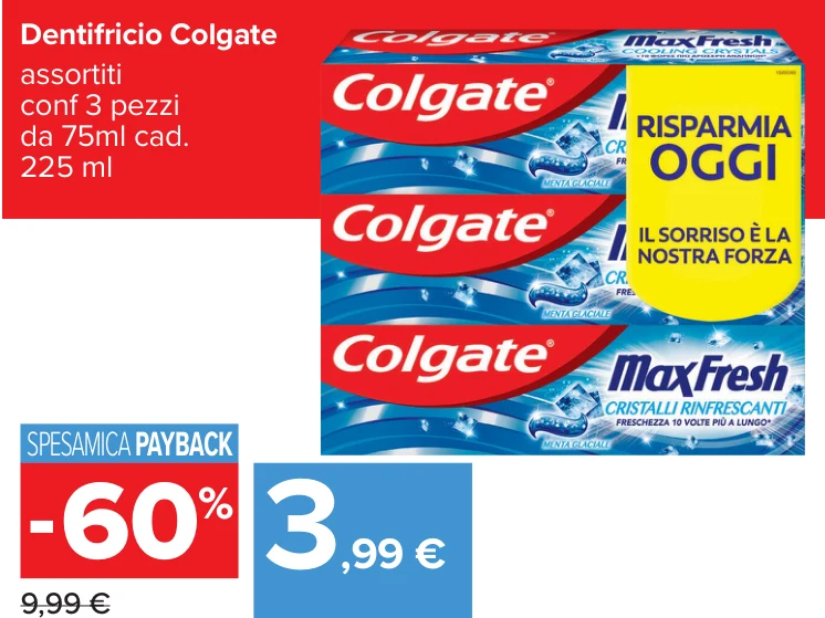 Dentifricio Colgate assortiti conf 3 pezzi da 75ml cad. 225 ml