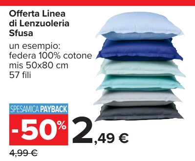 Offerta Linea di Lenzuoleria Sfusa un esempio: federa 100% cotone mis 50x80 cm 57 ﬁli