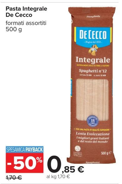 Pasta Integrale De Cecco formati assortiti 500 g