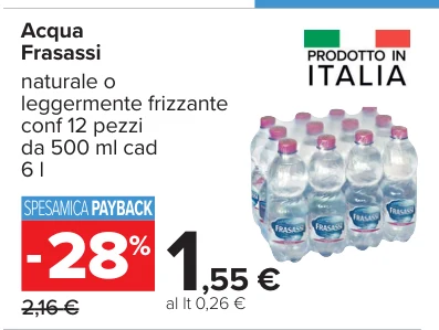 Acqua Frasassi naturale o leggermente frizzante conf 12 pezzi da 500 ml cad 6 l