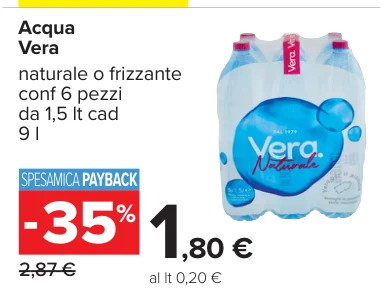 Acqua Vera naturale o frizzante conf 6 pezzi da 1,5 lt cad 9 l