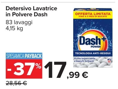 Detersivo Lavatrice in Polvere Dash 83 lavaggi 4,15 kg