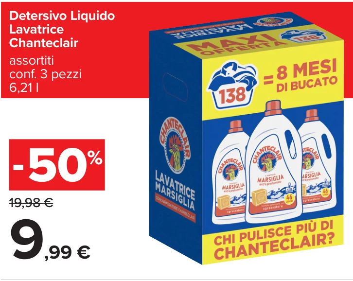 Detersivo Liquido Lavatrice Chanteclair assortiti conf. 3 pezzi 6,21 l