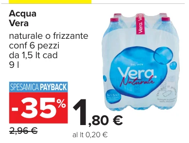 Acqua Vera naturale o frizzante conf 6 pezzi da 1,5 lt cad 9 l