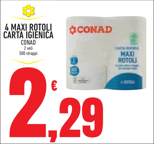 4 MAXI ROTOLI CARTA IGIENICA CONAD