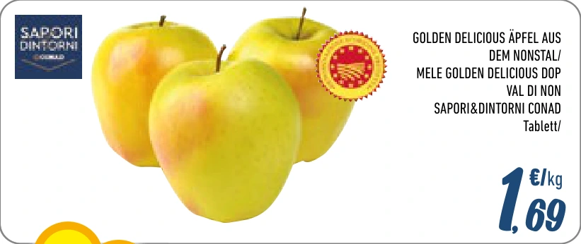 GOLDEN DELICIOUS ÄPFEL AUS DEM NONSTAL / MELE GOLDEN DELICIOUS DOP VAL DI NON SAPORI&DINTORNI CONAD