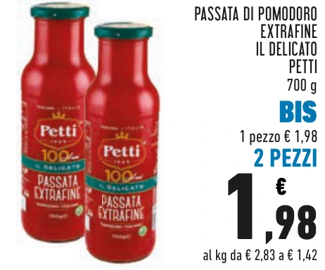 PASSATA DI POMODORO EXTRAFINE IL DELICATO PETTI BIS 2 PEZZI