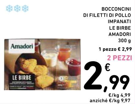 BOCCONCINI DI FILETTI DI POLLO IMPANATI LE BIRBE AMADORI 2 PEZZI