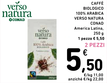 CAFFÈ BIOLOGICO VERSO NATURA CONAD 2 PEZZI