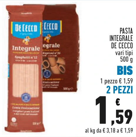 PASTA INTEGRALE DE CECCO BIS 2 PEZZI