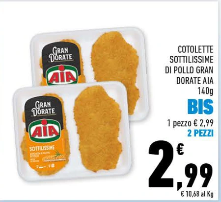 Cotolette Sottilissime di Pollo Gran Dorate Aia 140g, 2 pezzi