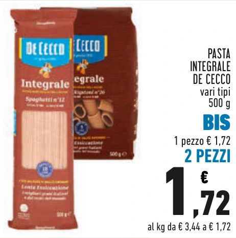 PASTA INTEGRALE DE CECCO BIS 2 PEZZI