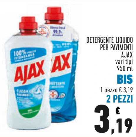 DETERGENTE LIQUIDO PER PAVIMENTI AJAX BIS 2 PEZZI