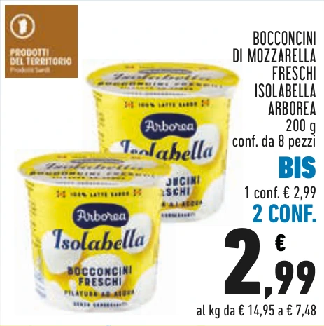 BOCCONCINI DI MOZZARELLA FRESCHI ISOLABELLA ARBOREA BIS 2 CONF.