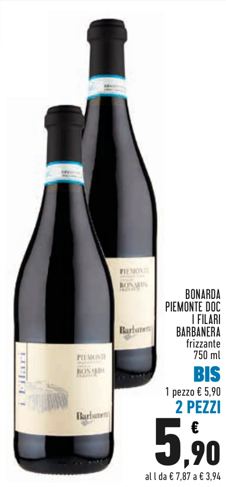 BONARDA PIEMONTE DOC I FILARI BARBANERA BIS 2 PEZZI