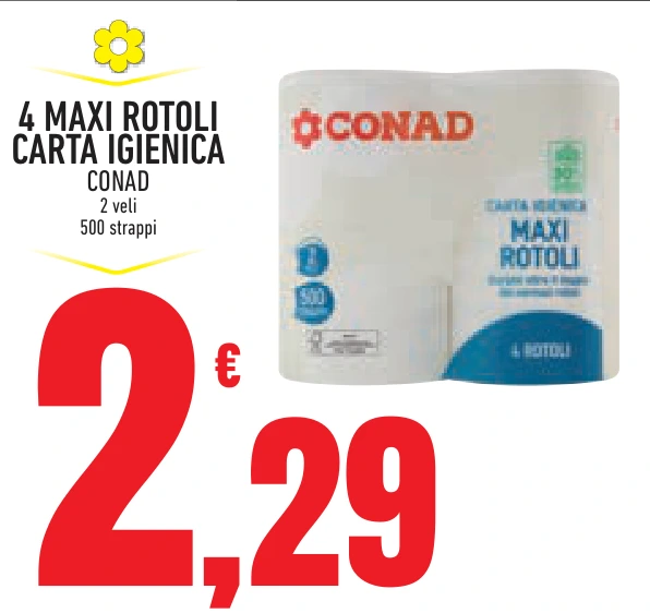 4 MAXI ROTOLI CARTA IGIENICA CONAD