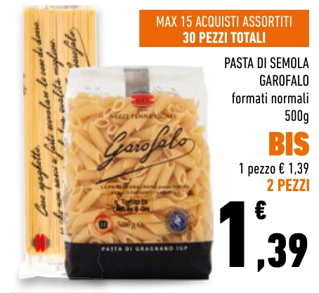 PASTA DI SEMOLA GAROFALO 30 PEZZI TOTALI