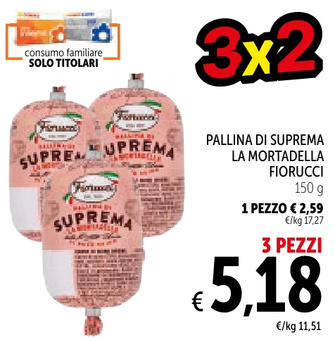 PALLINA DI SUPREMA LA MORTADELLA FIORUCCI 3 PEZZI