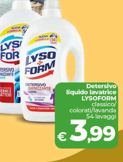 Detersivo lavatrice Lysoform classico/colorati/lavanda 54 lavaggi