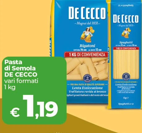 Pasta di semola De Cecco vari formati 1 kg