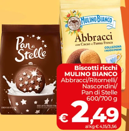 Biscotti ricchi MULINO BIANCO Abbracci/Ritornelli/Nascondini/Pan di Stelle 600/700 g
