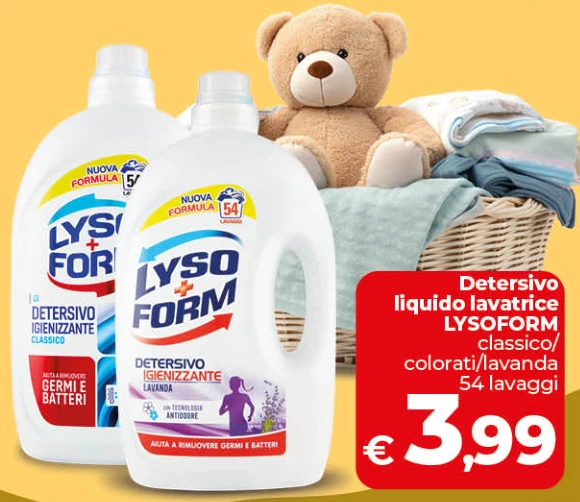 Detersivo lavatrice Lysoform classico/colorati/lavanda 54 lavaggi