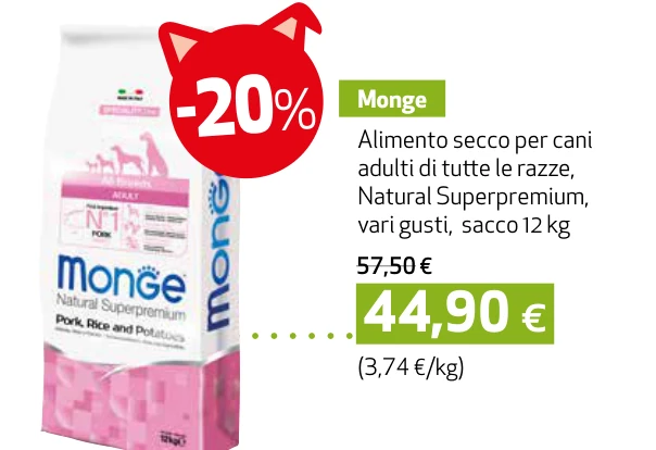 Monge Alimento secco per cani adulti di tutte le razze, Natural Superpremium, vari gusti, sacco 12 kg