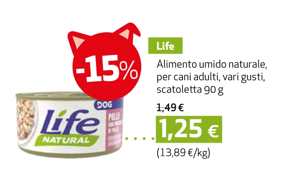 Life Alimento umido naturale, per cani adulti, vari gusti, scatoletta 90 g