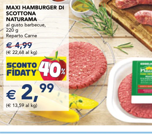 MAXI HAMBURGER DI SCOTTONA NATURAMA al gusto barbecue, 220 g Reparto Carne