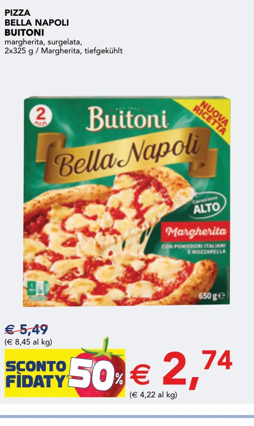 PIZZA BELLA NAPOLI BUITONI BUITONI margherita, surgelata, 2x325 g / Margherita, tiefgekühlt
