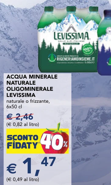 ACQUA MINERALE NATURALE OLIGOMINERALE LEVISSIMA naturale o frizzante, 6x50 cl