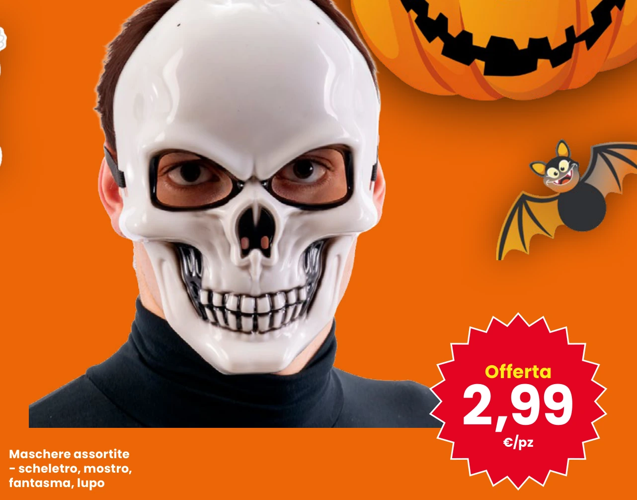 Maschere assortite scheletro/mostro/fantasma/lupo