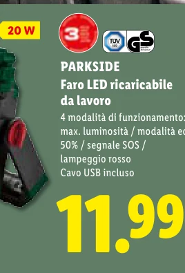 Faro LED ricaricabile da lavoro - Parkside