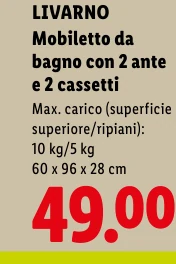 Mobiletto da bagno con 2 ante e 2 cassetti - Livarno