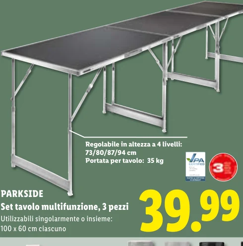 Set tavolo multifunzione, 3 pezzi - Parkside