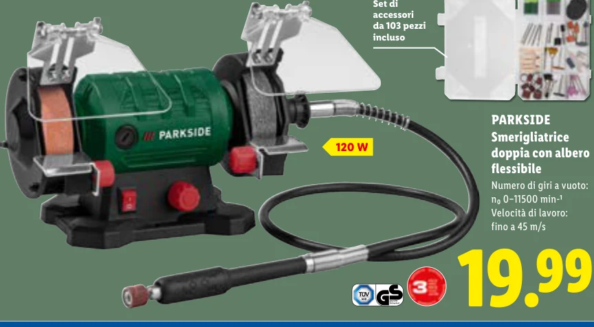 Smerigliatrice doppia con albero flessibile - Parkside