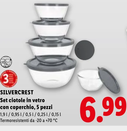 Set ciotole in vetro con coperchio, 5 pezzi - Silvercrest
