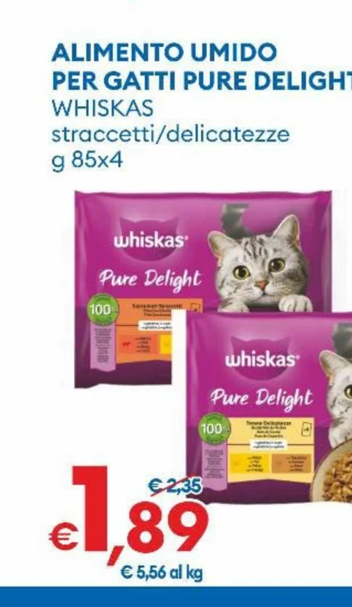 ALIMENTO UMIDO PER GATTI PURE DELIGHT WHISKAS g 85x4