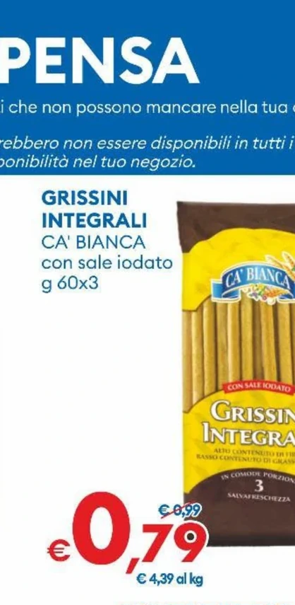 GRISSINI INTEGRALI CA' BIANCA con sale iodato g 60x3