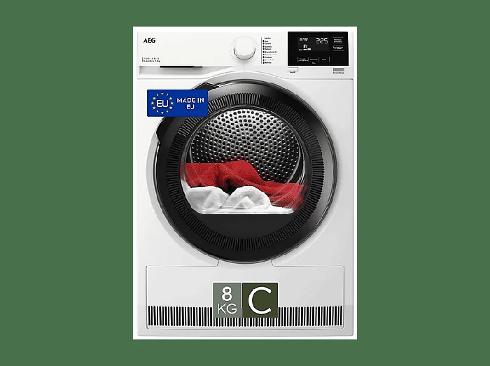 Asciugatrice TR7HG8C, a pompa di calore, 8 kg, profondità 63,8 cm, funzione refresh MixDry, Eco, Stiro facile, Classe C - AEG