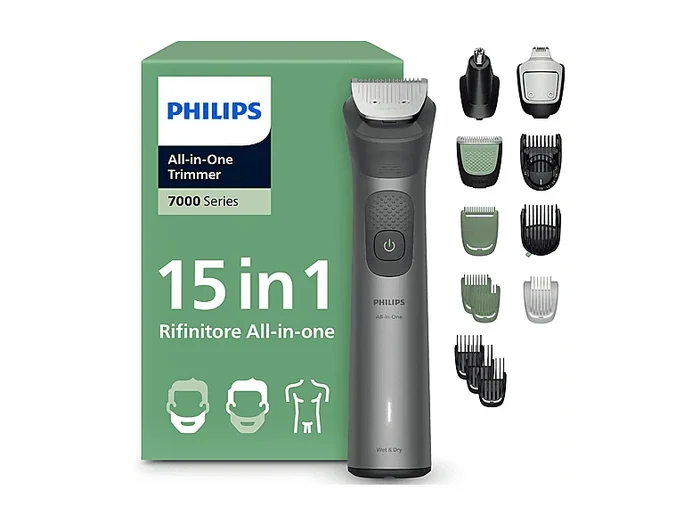 Rifinitore Serie 7000 MG7921/15, 15 pettini distanziatori, 19 livelli di taglio, Wet & Dry, Accumulatore, Autonomia 120 min, grigio antracite - PHILIPS