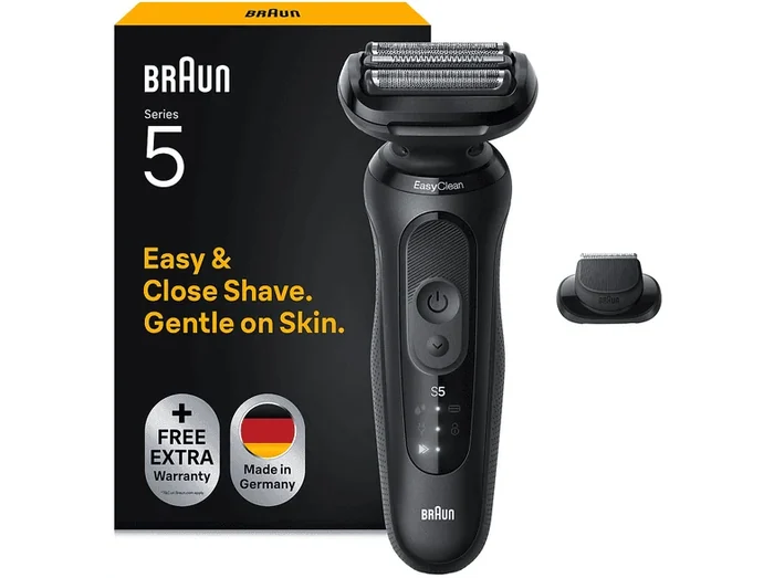 Rasoio elettrico barba Series 5 52-A1000S, 3 lame flessibili, 2 modalità di rasatura: standard e turbo, con tecnologia senso adapt - BRAUN