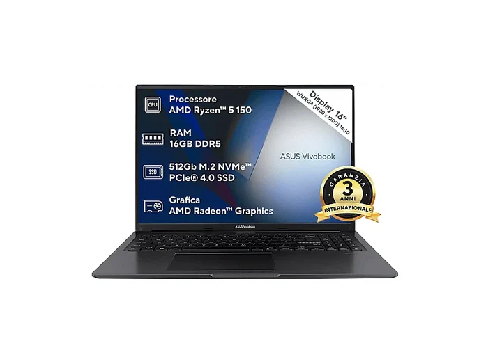 Vivobook 16 M1605 NOTEBOOK, 16 ", processore AMD Ryzen 5 150, AMD Radeon™ Onboard Graphics, RAM 16 GB, 512 GB SSD, Black, Windows 11 Home - ASUS