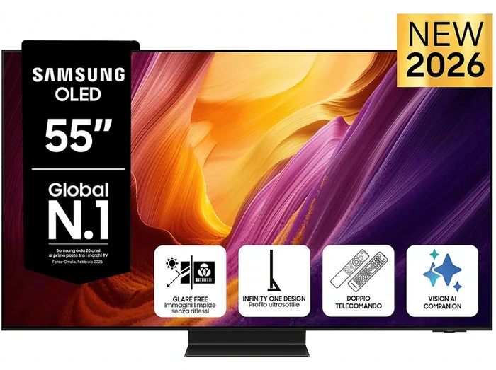 OLED AI TV 55" QE55S95HFTXZT 4K, Processore NQ4 AI Gen3, 4K AI Upscaling Pro, Glare Free, OLED HDR Pro, Motion Xcelerator 165Hz, Dolby Atmos & OTS+, Infinity One Design, Vision AI Smart TV, 2026 - SAMSUNG