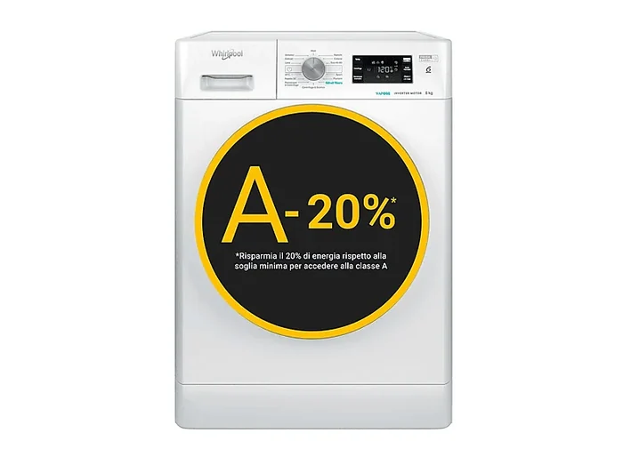 FFB 848 BSV IT LAVATRICE, Caricamento frontale, 8 kg, 14 programmi, Profondità 63 cm, Giri 1400 rpm, Bianco, livello rumorosità centrifuga 78 dB(A), Classe A - WHIRLPOOL